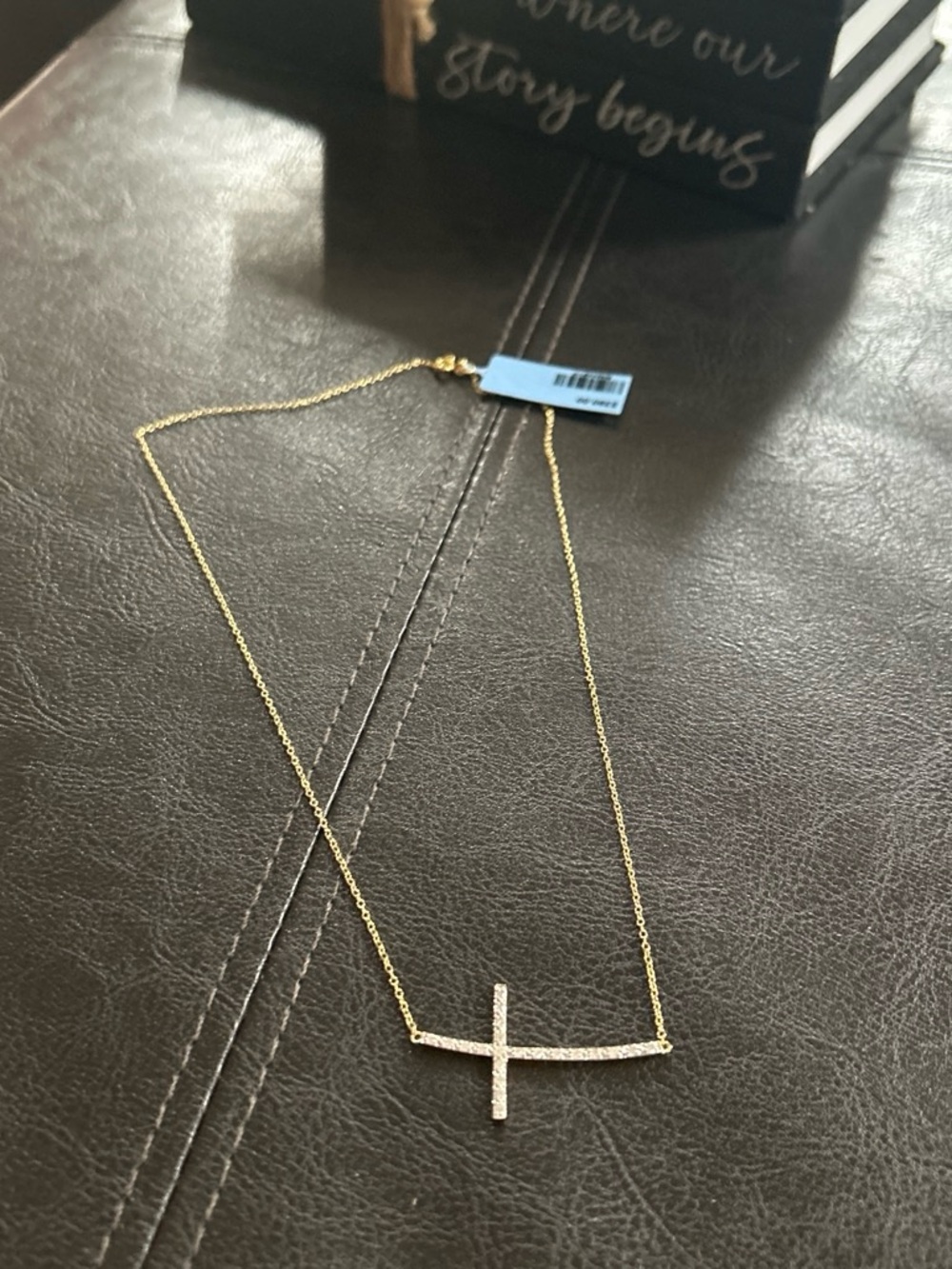 Gold-Tone Pavé Sideways Cross Necklace - Women Jewelry